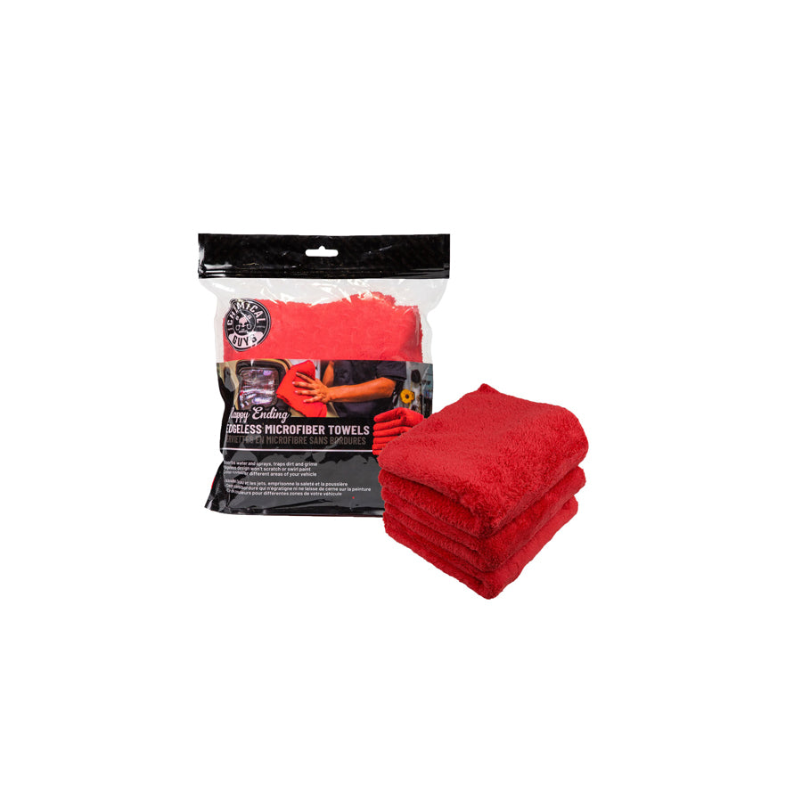 Chemical Guys Happy Ending Edgeless Microfiber Towels, 16"x16" (3 Pack) Red | Duco Car Parts UK Car Parts