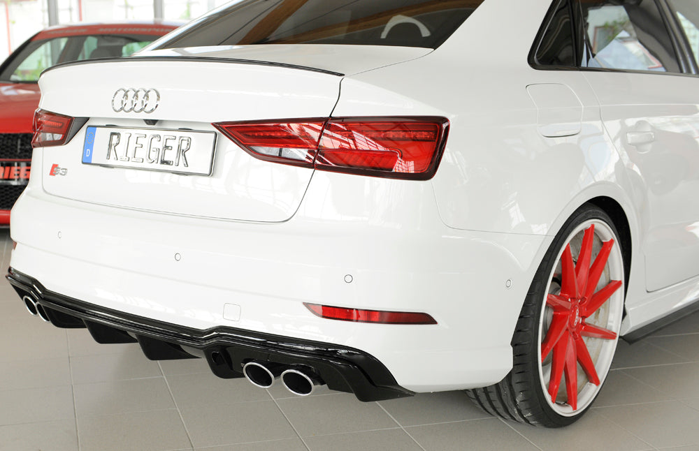 Rieger 00088185 Audi 8V S3 Rear Diffuser for Original Twin Tailpipe Left & Right - Glossy Black