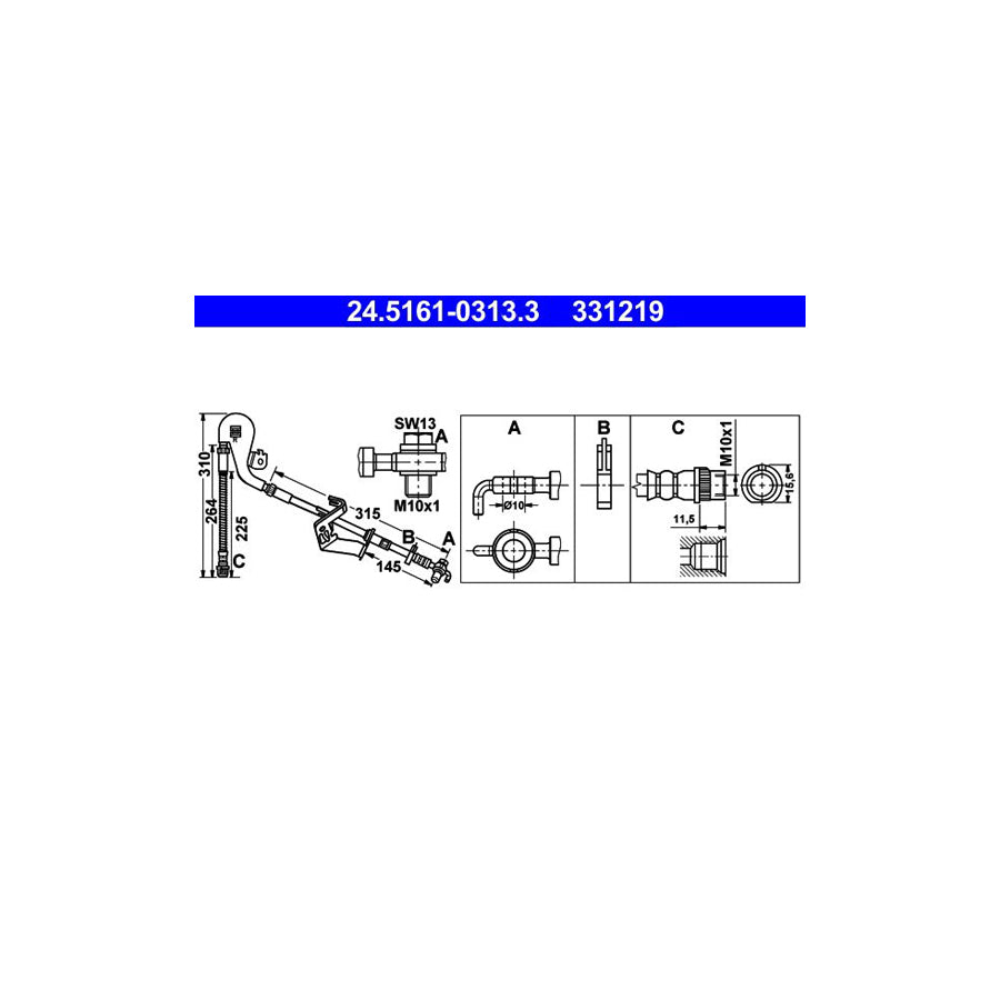ATE 24 5161 0313 3 Brake Hose 310Mm