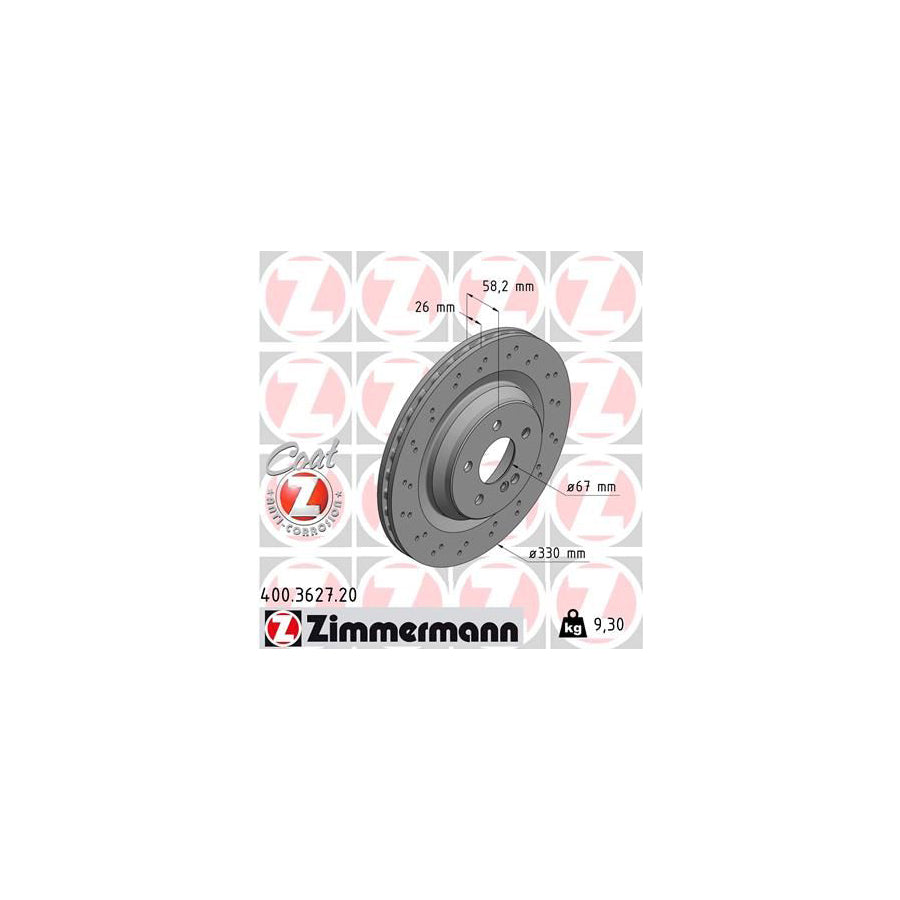 ZIMmERMANN COAT Z 400 3627 20 Brake Disc suitable for MERCEDES BENZ SL Convertible R230 Internally Vented Perforated Coated