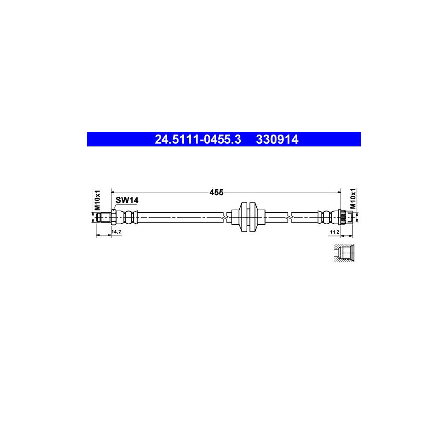 ATE 24 5111 0455 3 Brake Hose 455Mm M10X1