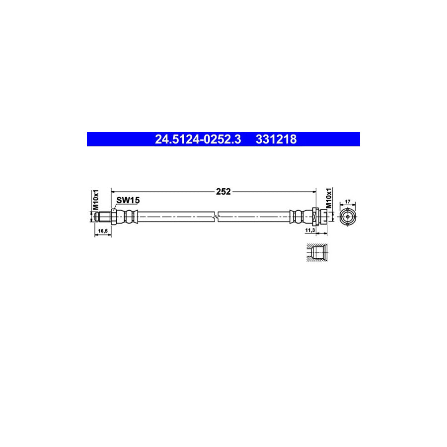 ATE 24 5124 0252 3 Brake Hose for FORD TRANSIT 252Mm M10X1