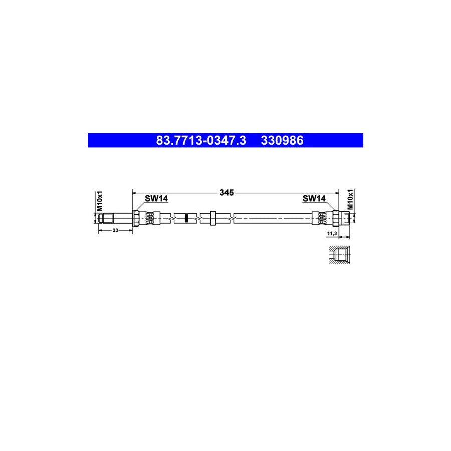 ATE 83 7713 0347 3 Brake Hose for VOLVO XC70 I Cross Country P2 295 345Mm M10X1