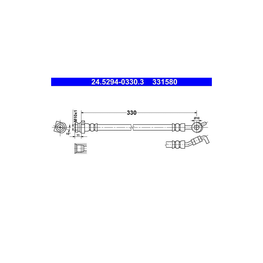ATE 24 5294 0330 3 Brake Hose 330Mm M10X1
