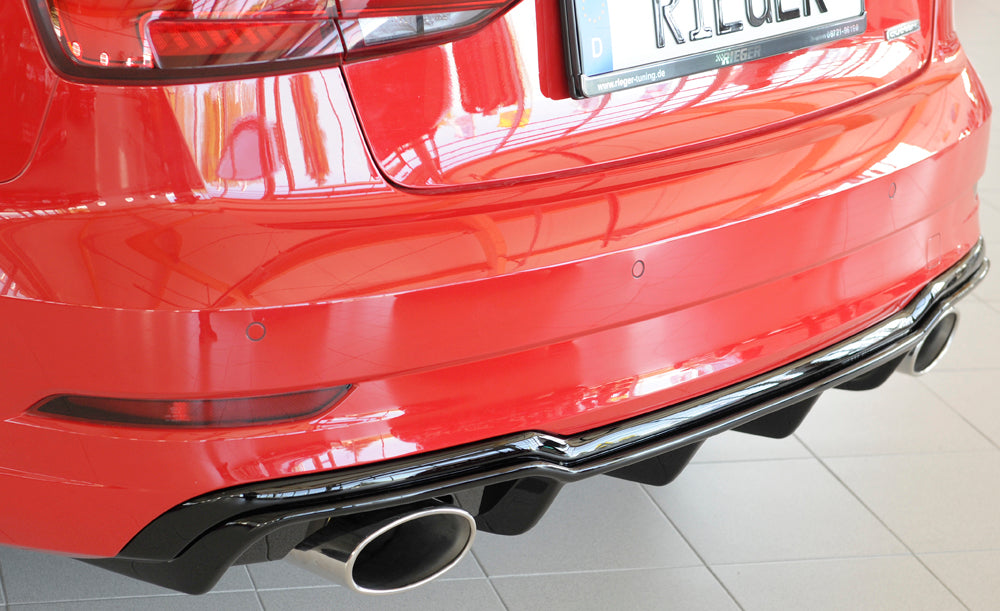 Rieger 00088187 Audi 8V Rear Diffuser for Sport Tailpipe Left & Right (A3 & S3) - Glossy Black