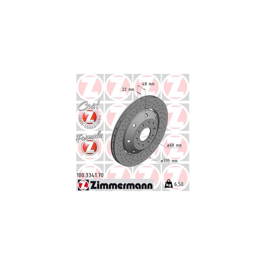 ZIMmERMANN FORMULA Z COAT Z 100 3341 70 Brake Disc for AUDI A6 Perforated Two piece brake disc Vented Coated Alloyed High carbon