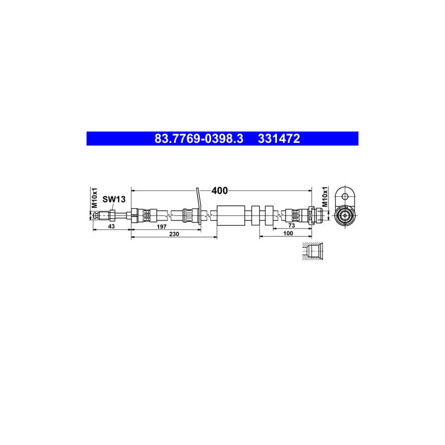 ATE 83 7769 0398 3 Brake Hose 400Mm M10X1