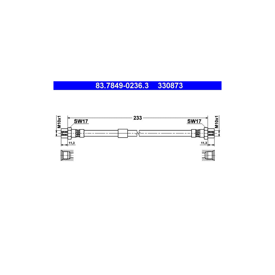 ATE 83 7849 0236 3 Brake Hose for VW Touran I 1T1 1T2 233Mm