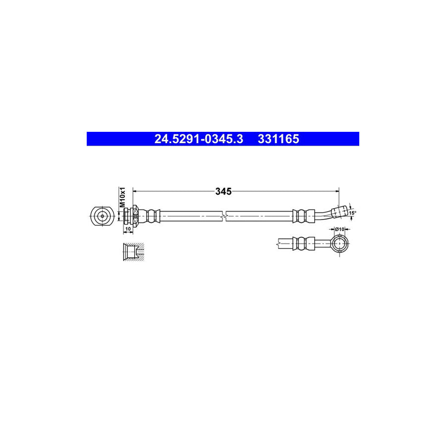 ATE 24 5291 0345 3 Brake Hose for SUZUKI JIMNY 345Mm M10X1