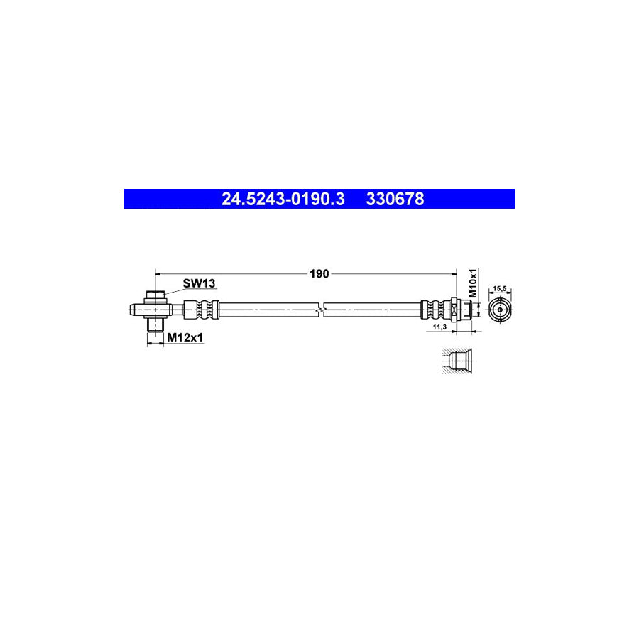 ATE 24 5243 0190 3 Brake Hose for VW PASSAT 190Mm M10X1