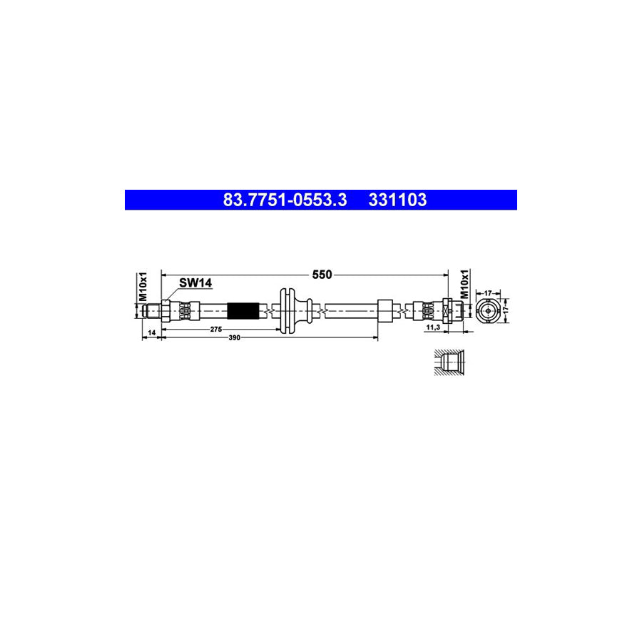 ATE 83 7751 0553 3 Brake Hose for BMW X3 E83 550Mm M10X1