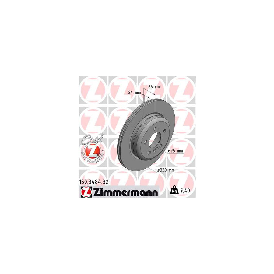 ZIMmERMANN FORMULA F COAT Z 150 3484 32 Brake Disc for BMW 5 Series Internally Vented Two piece brake disc Coated High carbon