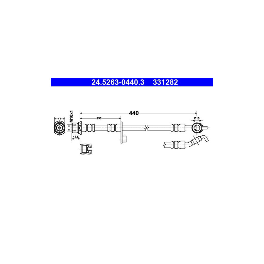 ATE 24 5263 0440 3 Brake Hose for TOYOTA Yaris I Hatchback P1 440Mm M10X1