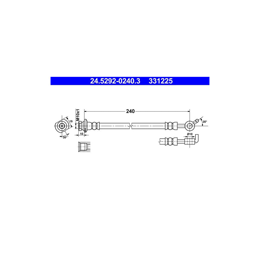 ATE 24 5292 0240 3 Brake Hose for NISSAN QASHQAI 240Mm M10X1