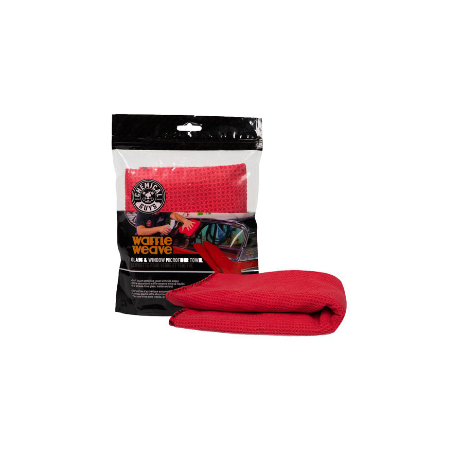 Chemical Guys Waffle Weave Glass and Window Microfiber Towel, Red 24" x 16" | Duco Car Parts UK Car Parts