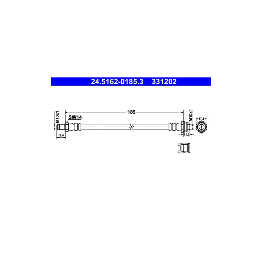 ATE 24 5162 0185 3 Brake Hose 185Mm M10X1
