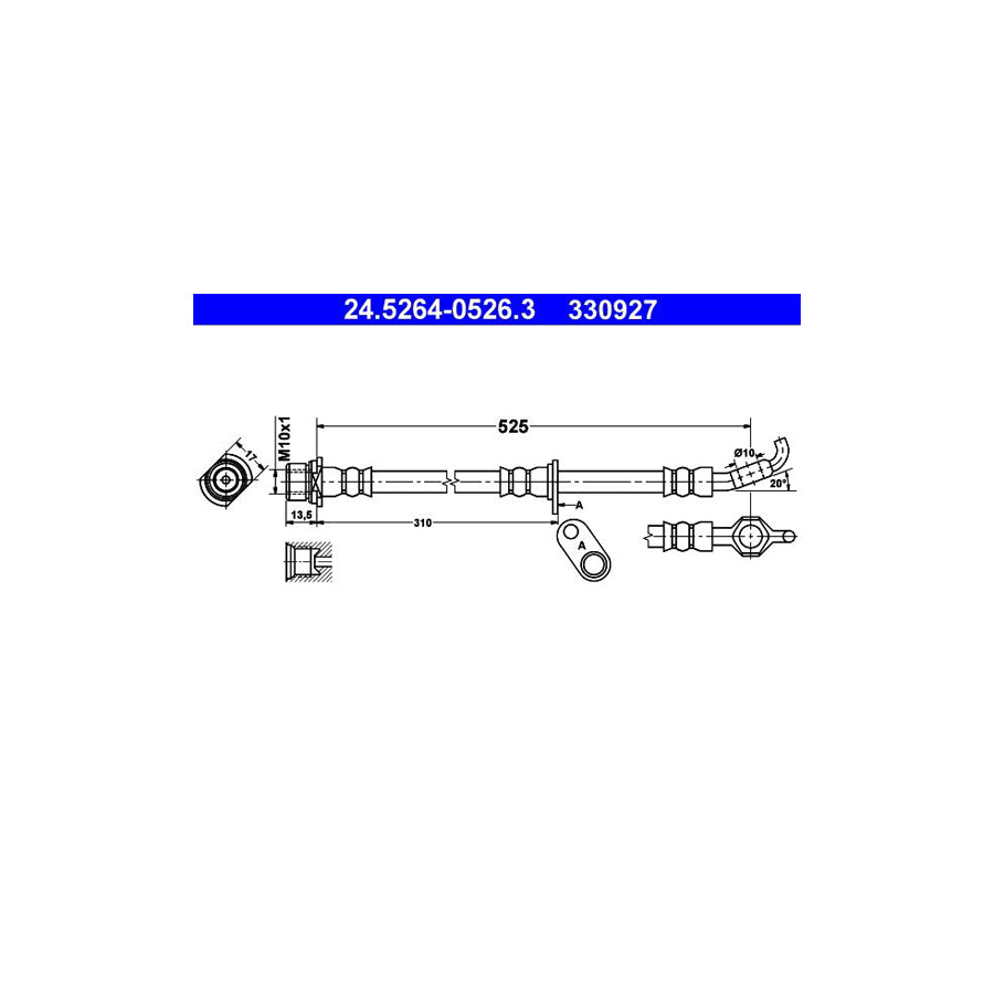 ATE 24 5264 0526 3 Brake Hose 525Mm M10X1