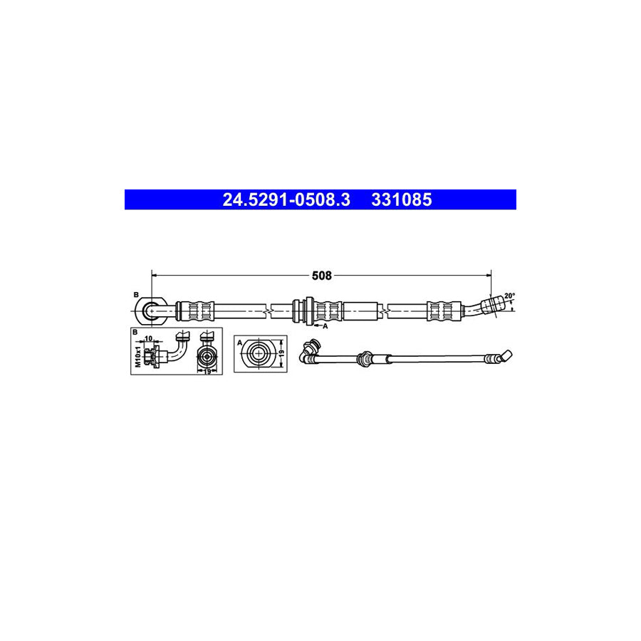 ATE 24 5291 0508 3 Brake Hose for SUZUKI JIMNY 508Mm M10X1