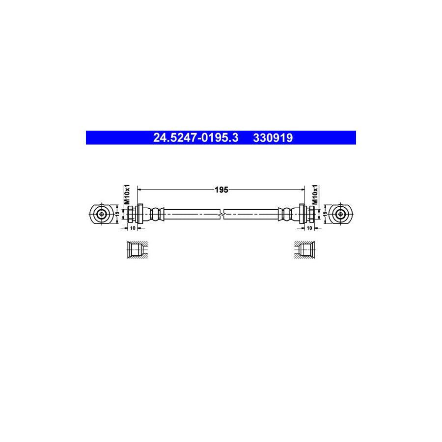 ATE 24 5247 0195 3 Brake Hose for NISSAN Micra II Hatchback K11 195Mm