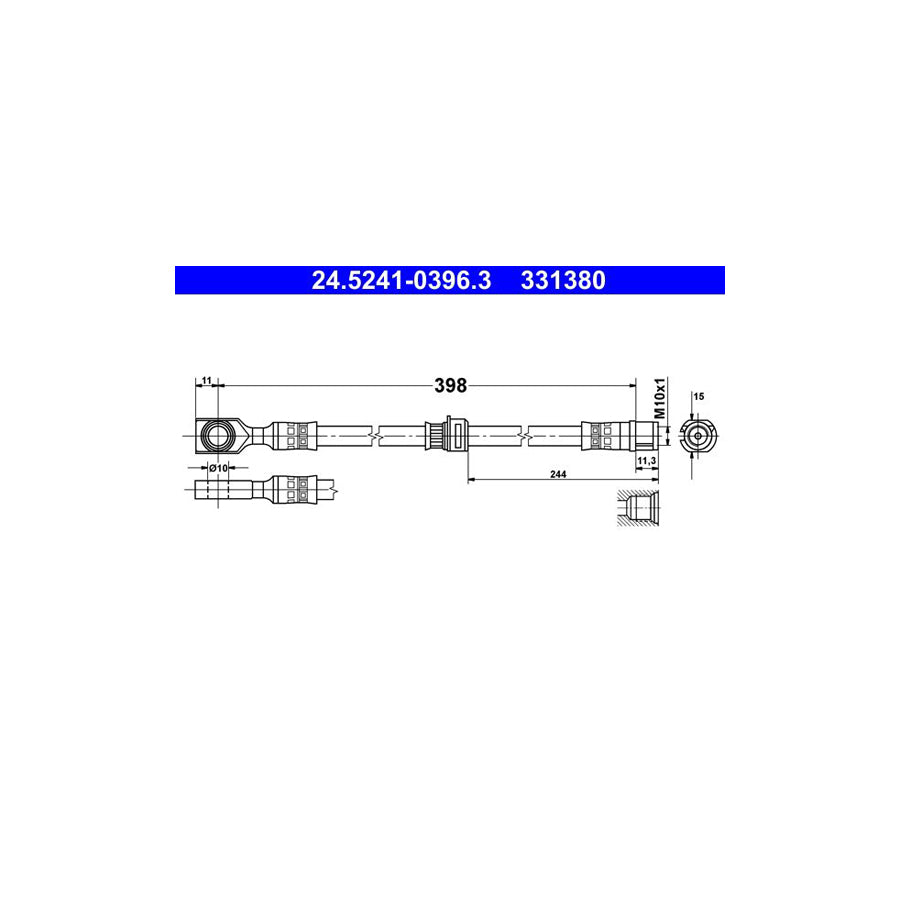 ATE 24 5241 0396 3 Brake Hose 398Mm M10X1
