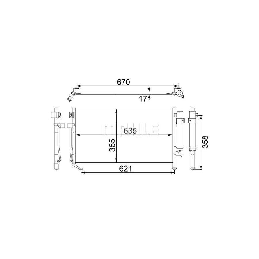MAHLE ORIGINAL AC 479 001S Air conditioning condenser for SUBARU Forester II (SG) with dryer, with seal ring