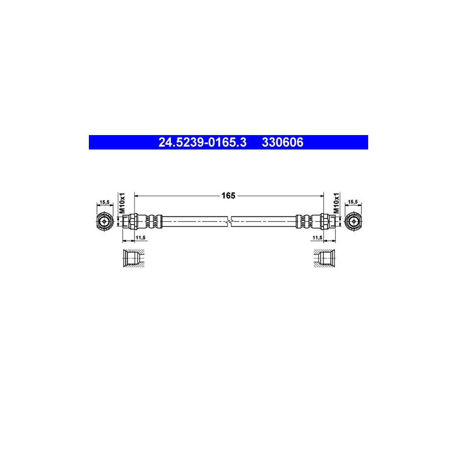 ATE 24 5239 0165 3 Brake Hose 165Mm