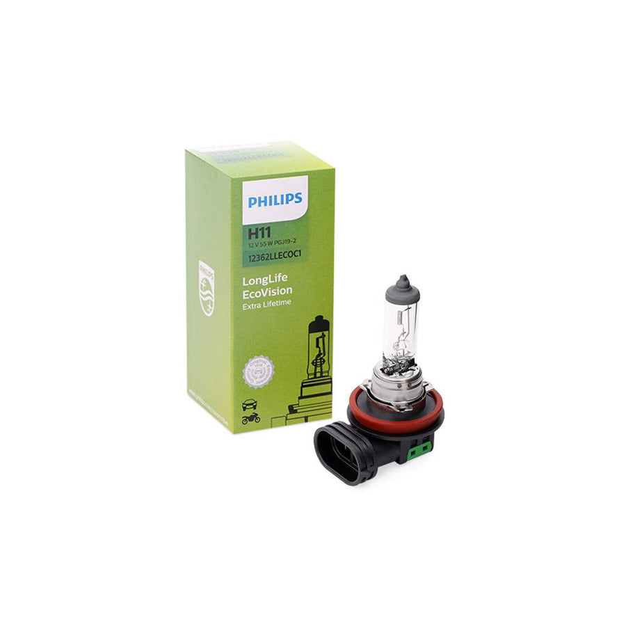 PHILIPS LongLife EcoVision 12362LLECOC1 Bulb, spotlight H11 12V 55W PGJ19-2 3000K Halogen