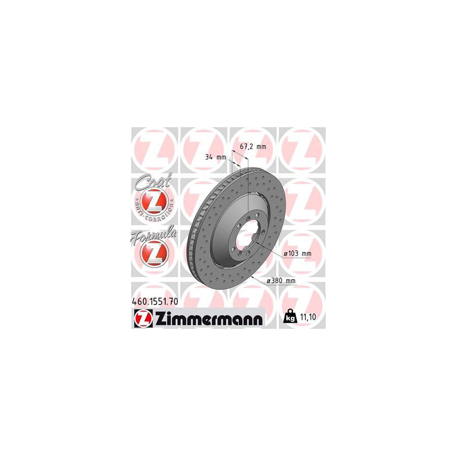 ZIMmERMANN 460 1551 70 Brake Disc for PORSCHE 911 Coupe 997 Perforated Two piece brake disc Vented Coated Alloyed High carbon