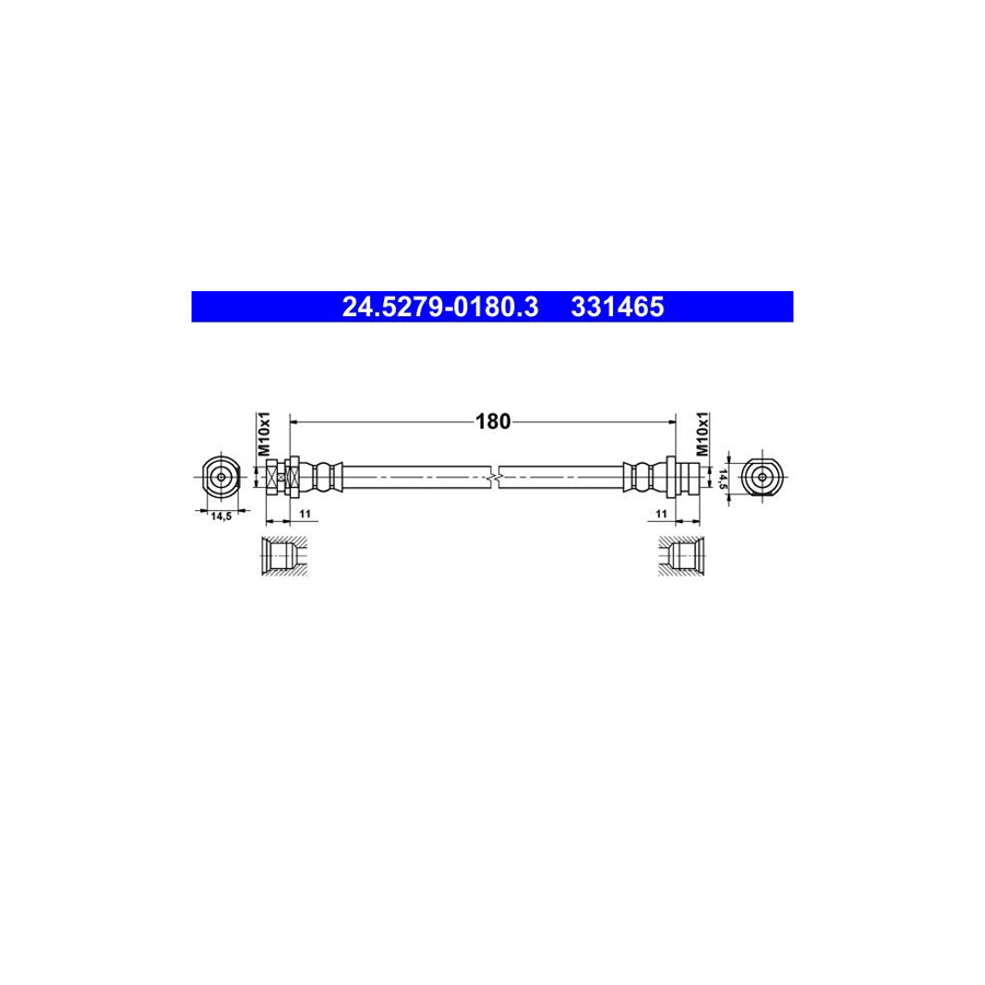 ATE 24 5279 0180 3 Brake Hose for RENAULT KANGOO 180Mm