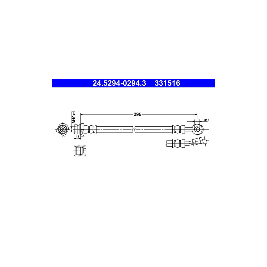 ATE 24 5294 0294 3 Brake Hose for HYUNDAI i30 295Mm M10X1