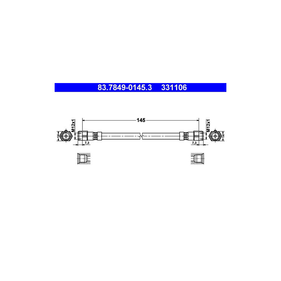 ATE 83 7849 0145 3 Brake Hose for VW Phaeton 3D1 3D2 3D3 3D4 3D6 3D7 3D8 3D9 145Mm