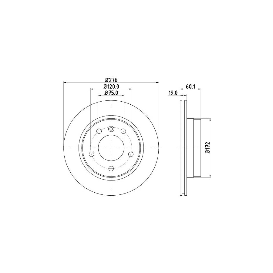 HELLA PRO High Carbon 8DD 355 127 181 Brake Disc for BMW 3 Series Externally Vented Coated High carbon without wheel hub without wheel studs
