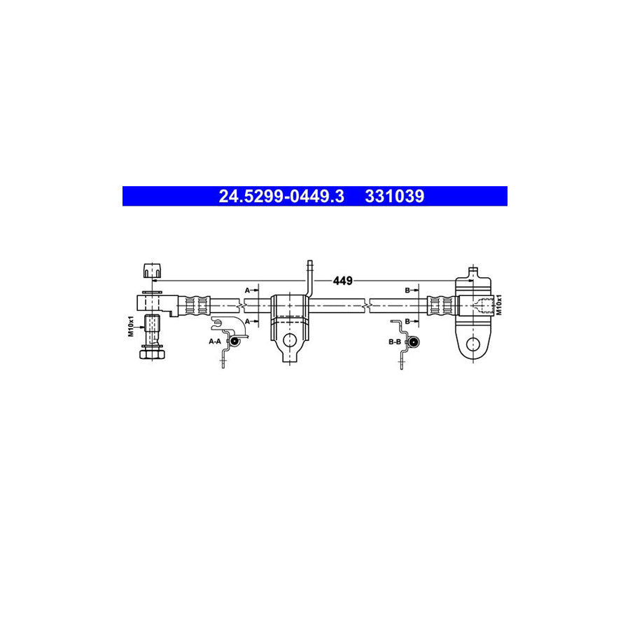ATE 24 5299 0449 3 Brake Hose for FORD TRANSIT 449Mm M10X1