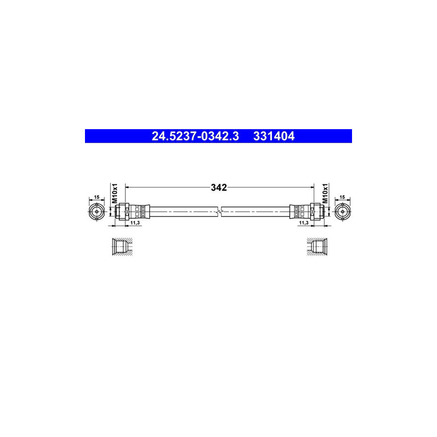 ATE 24 5237 0342 3 Brake Hose suitable for MERCEDES BENZ A Class W168 342Mm