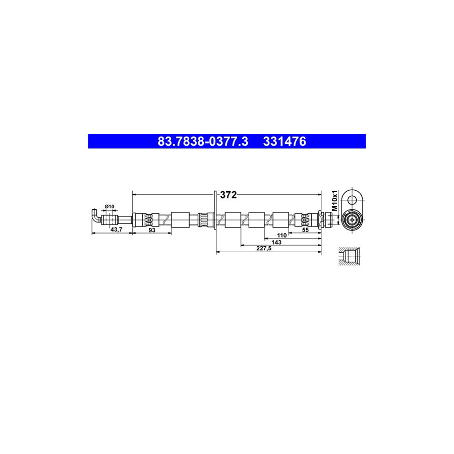 ATE 83 7838 0377 3 Brake Hose 372Mm M10X1