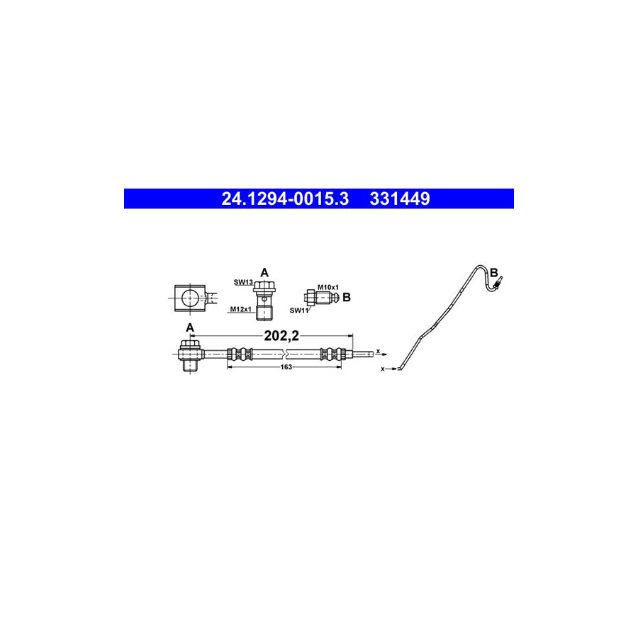 ATE 24 1294 0015 3 Brake Hose 202 2Mm