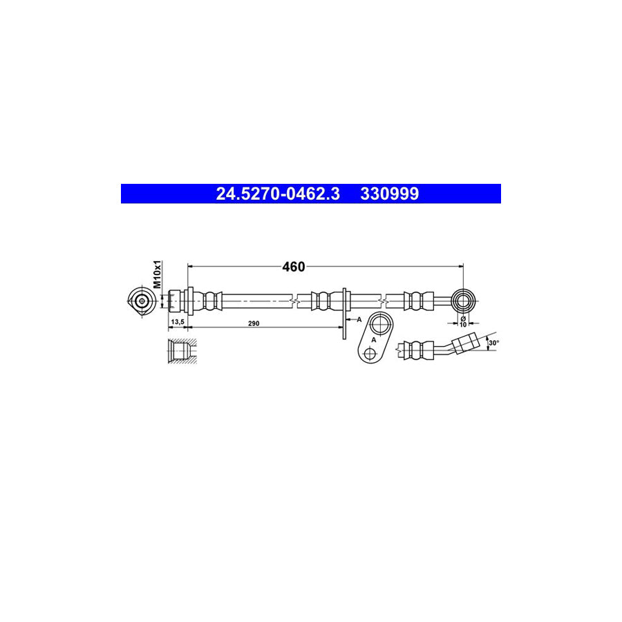 ATE 24 5270 0462 3 Brake Hose for HONDA ACCORD 460Mm M10X1