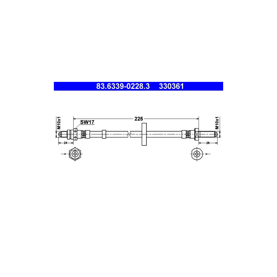 ATE 83 6339 0228 3 Brake Hose 225Mm