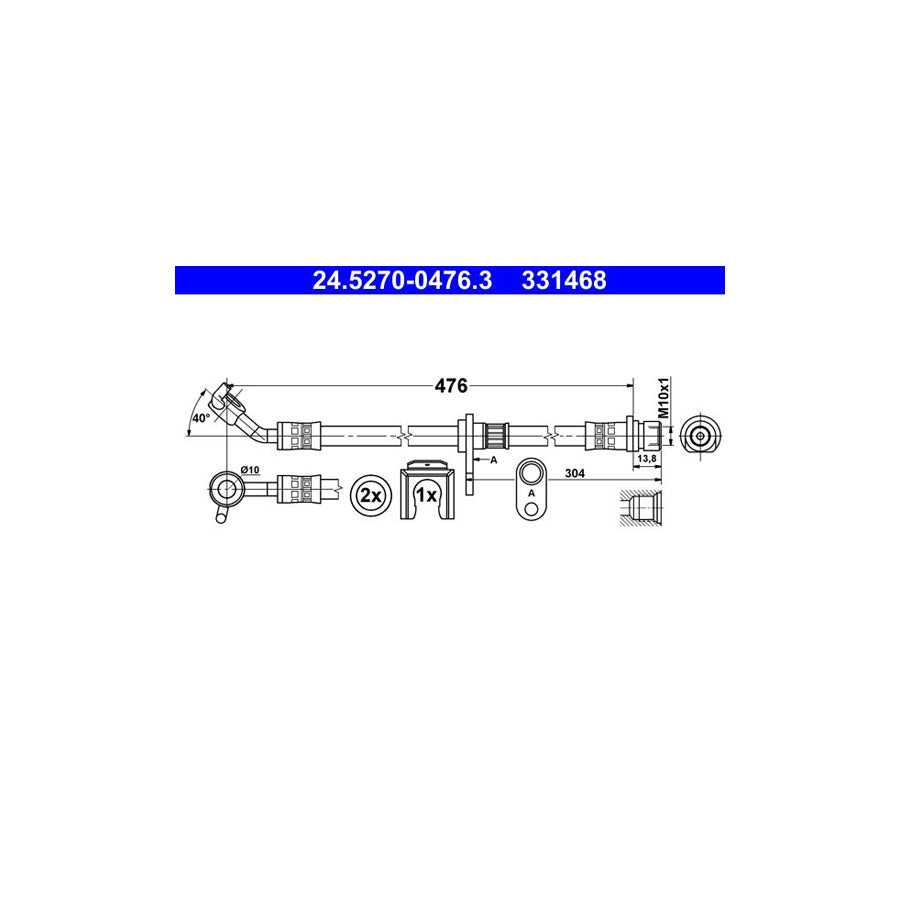 ATE 24 5270 0476 3 Brake Hose for HONDA ACCORD 476Mm M10X1