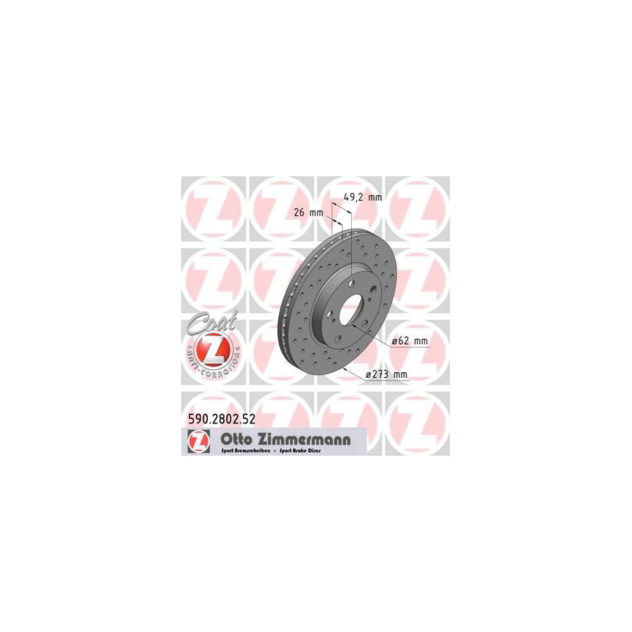 ZIMmERMANN SPORT COAT Z 590 2802 52 Brake Disc for TOYOTA Auris Hatchback E15 Internally Vented Perforated Coated High carbon