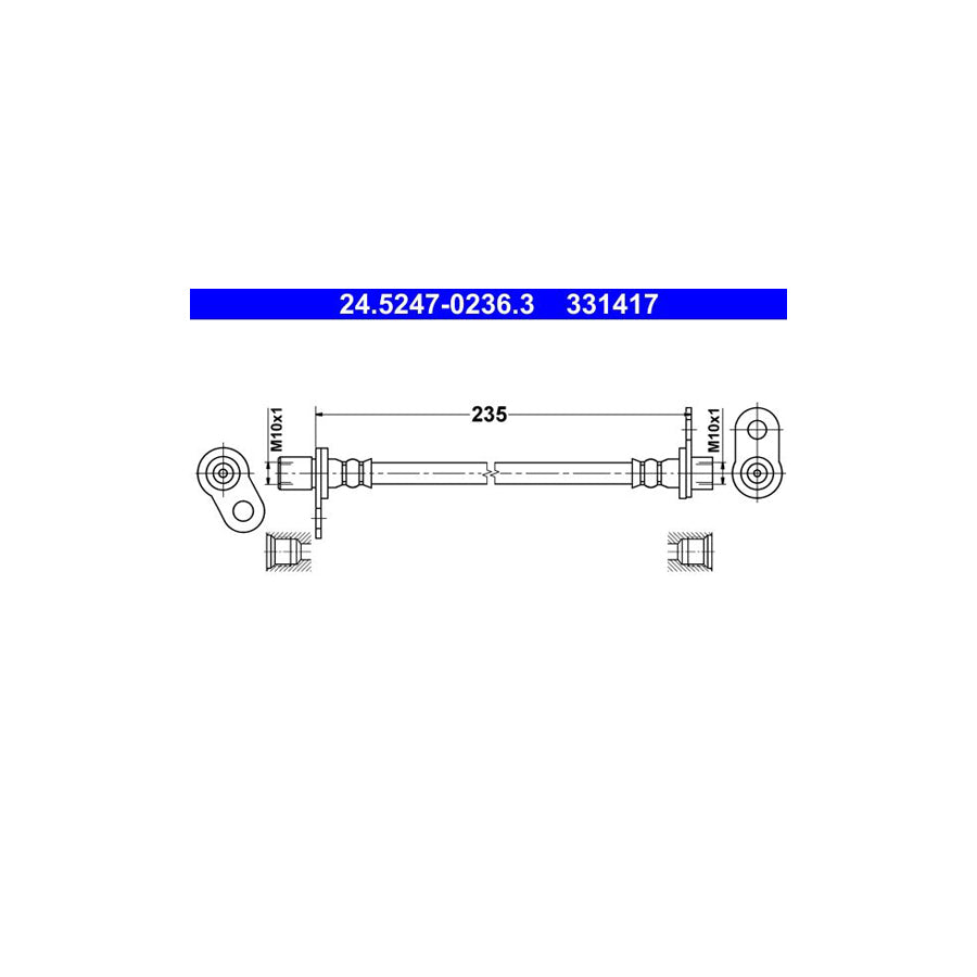 ATE 24 5247 0236 3 Brake Hose 235Mm