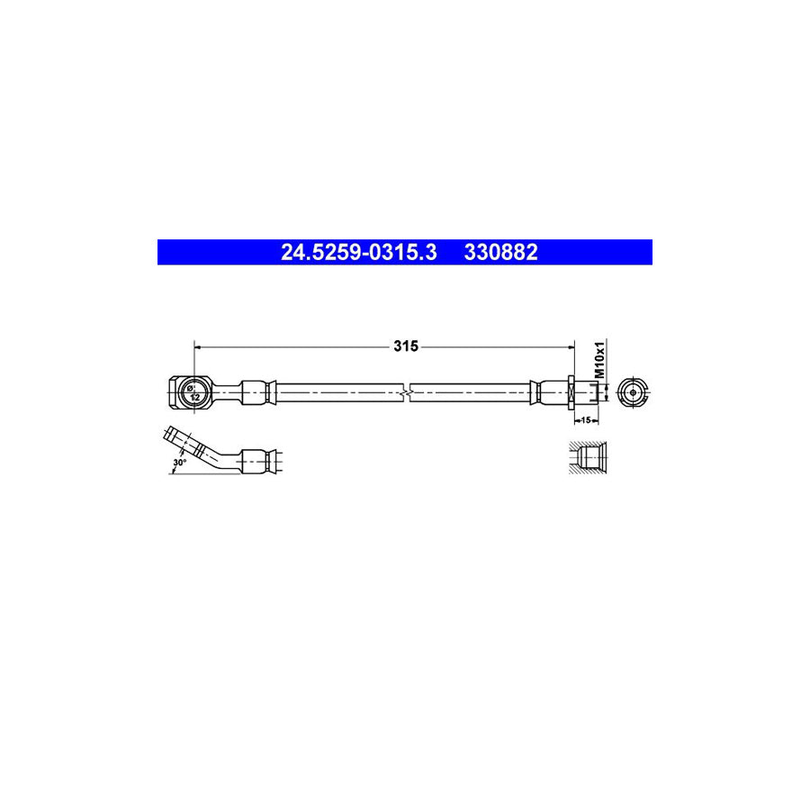 ATE 24 5259 0315 3 Brake Hose 315Mm M10X1