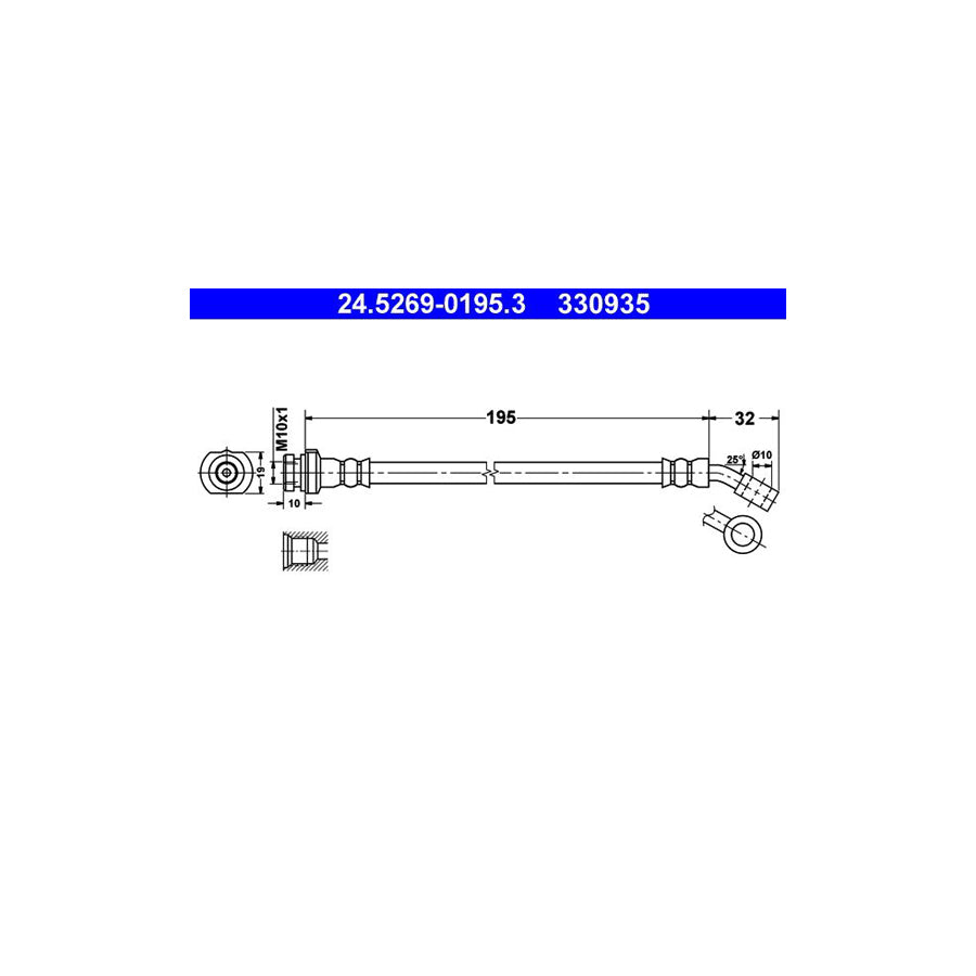 ATE 24 5269 0195 3 Brake Hose for NISSAN Micra II Hatchback K11 195Mm M10X1