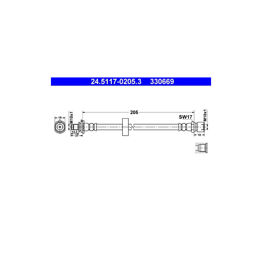 ATE 24 5117 0205 3 Brake Hose 205Mm M10X1