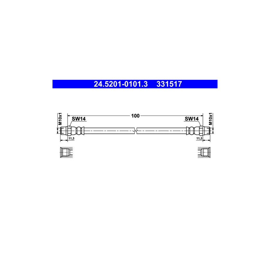 ATE 24 5201 0101 3 Brake Hose 100Mm