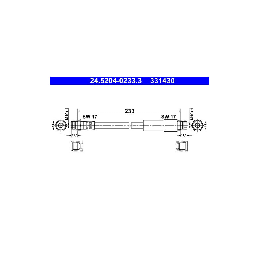ATE 24 5204 0233 3 Brake Hose 233Mm