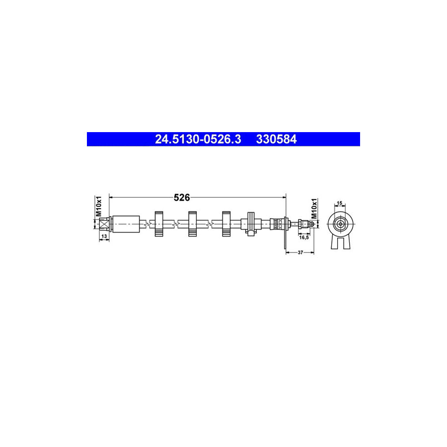 ATE 24 5130 0526 3 Brake Hose for PEUGEOT 406 526Mm M10X1