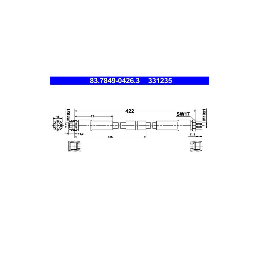 ATE 83 7849 0426 3 Brake Hose for AUDI A8 D3 4E2 4E8 422Mm M10X1