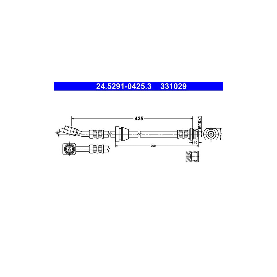 ATE 24 5291 0425 3 Brake Hose 425Mm M10X1