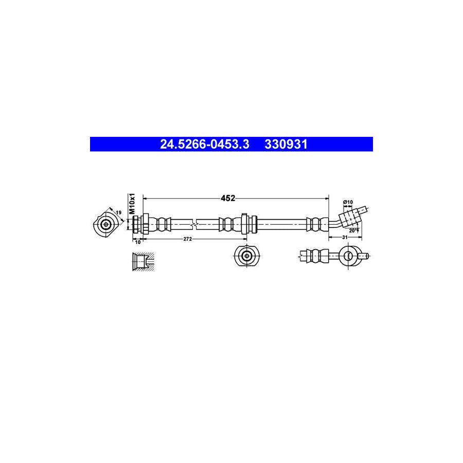 ATE 24 5266 0453 3 Brake Hose for NISSAN ALMERA 452Mm M10X1
